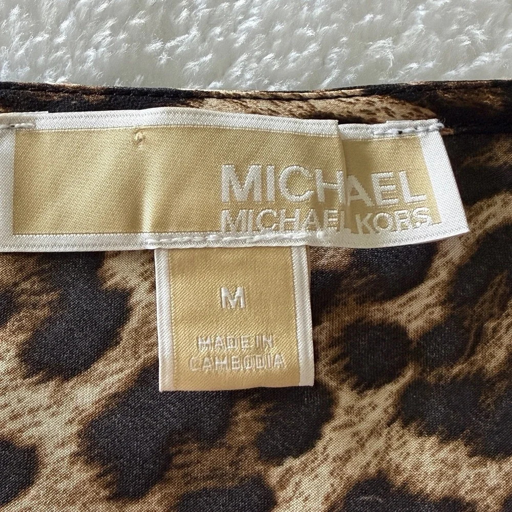 Michael Kors Leopard Sleeveless Cowl Neck Maxi Dress M MK Hardware Animal Print